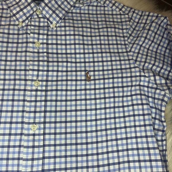 Ralph Lauren navy/baby blue checkered Longsleeved button down sz Medium - Picture 2 of 7